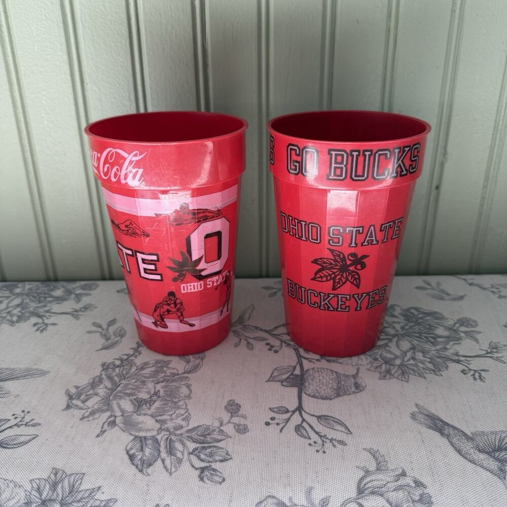 Vtg 1990s Ohio State Buckeyes Football Stadium Plastic Cups Lot 2 Red